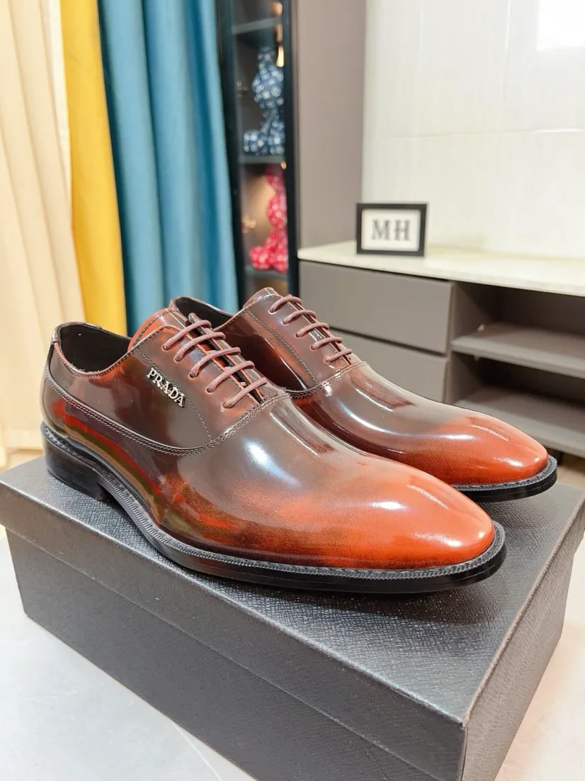 Men's shoes 💰540🌹🌹【PRADA Leather Shoes】Top purchasing agent Original imported Italian custom cowhide leather surface, fully imported water-dyed breathable cowhide lining, original factory special molded sole super comfortable, size: 38-44